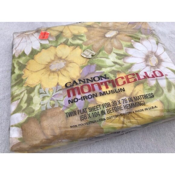 Vtg Cannon Monticello No-Iron Muslin Twin Bottom Sheet Aloha Style 267 USA (E1) - Picture 1 of 6